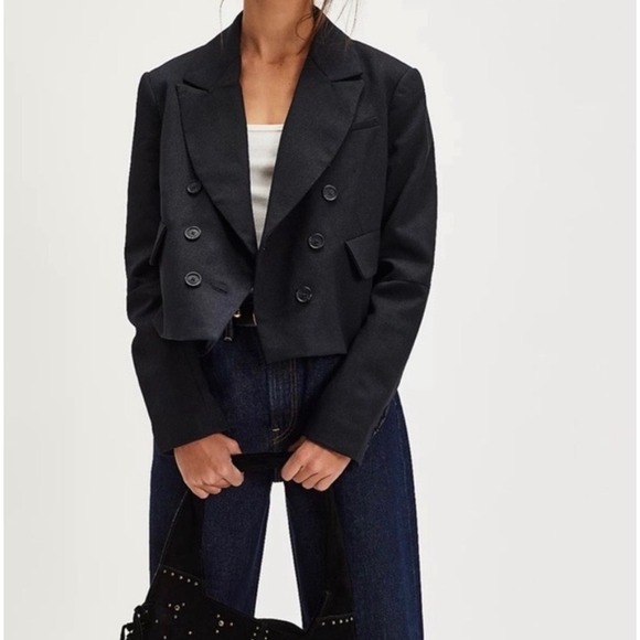 Free People Jackets & Blazers - Free People Double Breasted Blazer Jacket Navy Cropped Boxy XL Minimalist